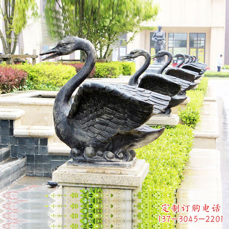 湖北天鹅铜雕喷水喷泉-纯铜铸造公园水渠水景动物雕塑