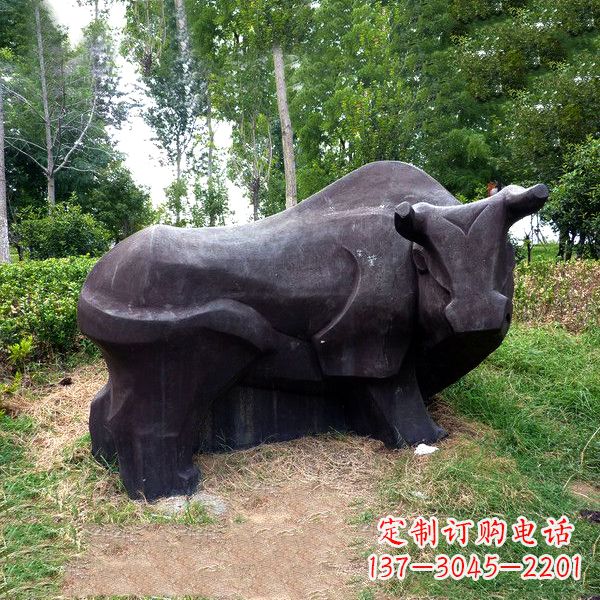 湖北铜雕抽象牛-公园草坪水牛雕塑