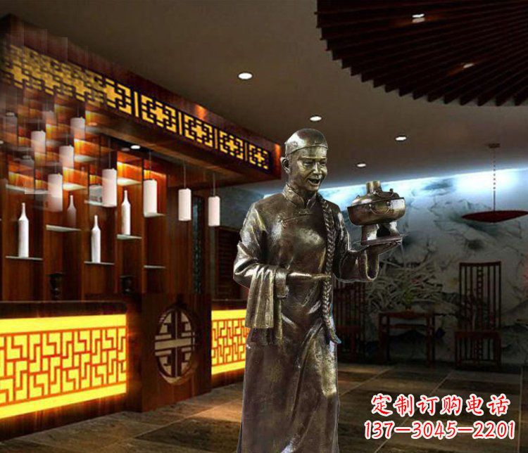 湖北铜雕店小二小品人物雕塑