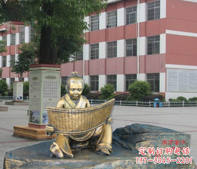 湖北铜雕读书儿童雕塑