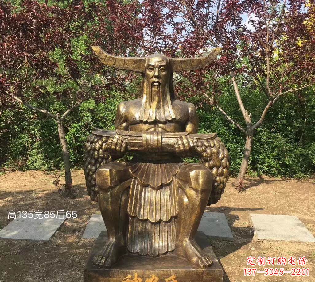 湖北铜雕古代神农氏人物雕塑