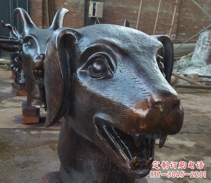 湖北铜雕广场生肖动物头像装饰摆件