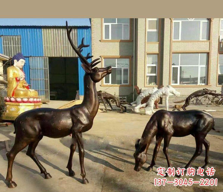 湖北铜雕户外公园动物雕塑鹿摆件 (2)