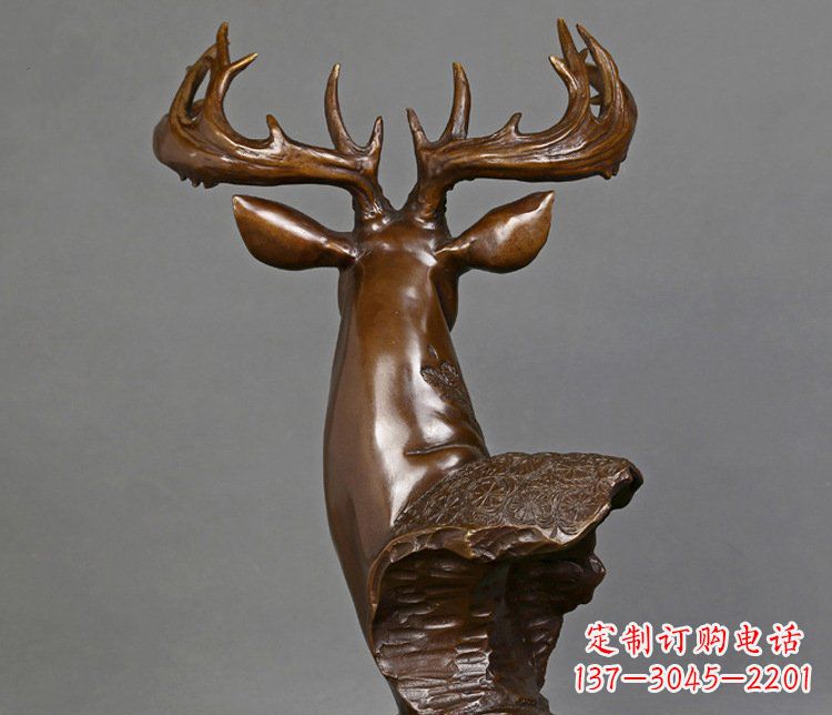 湖北铜雕吉祥招财鹿头雕塑摆件
