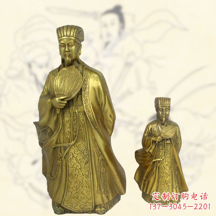 湖北铜雕名人诸葛亮雕像-纯铜铸造三国人物雕塑