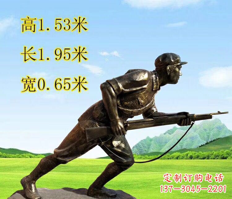 湖北铜雕拿枪战士雕塑