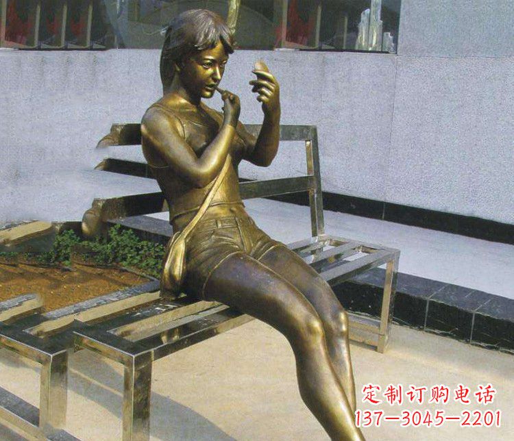 湖北铜雕商业街化妆女孩人物雕塑