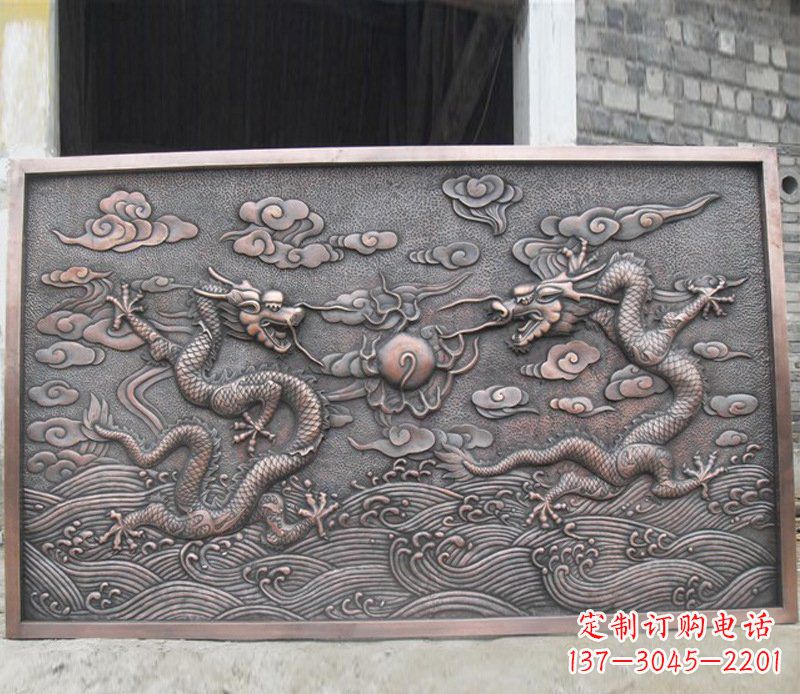 湖北铜雕双龙壁画景观摆件