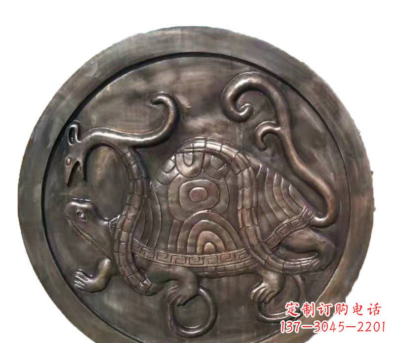 湖北铜雕乌龟与蛇壁画摆件