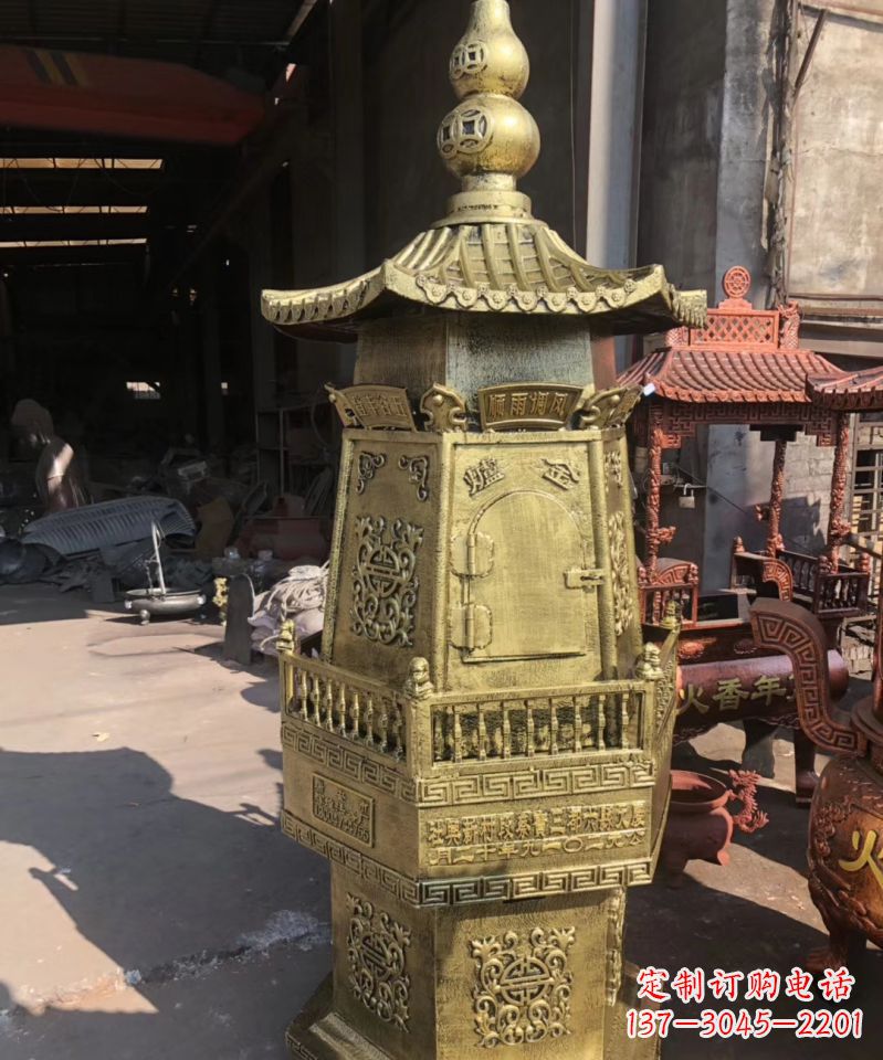 湖北铜雕香炉塔寺庙摆件
