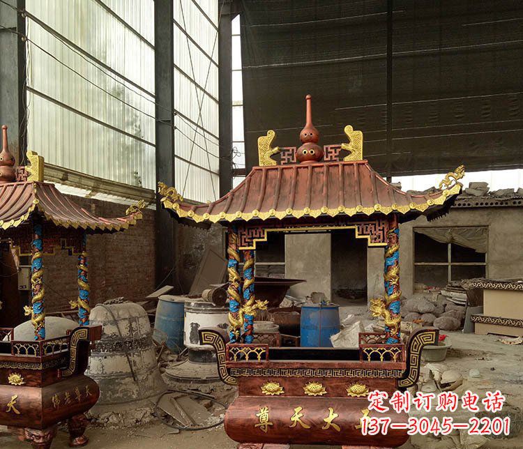湖北铜雕小型寺庙香炉摆件