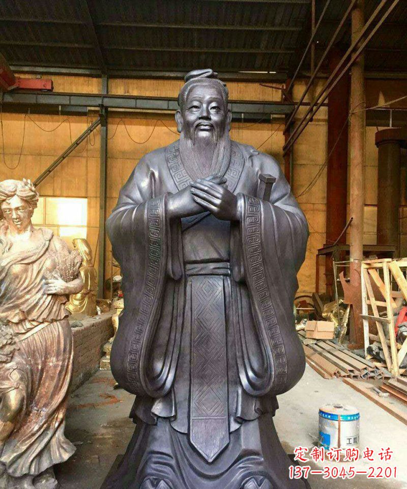 湖北铜雕校园孔子人像雕塑