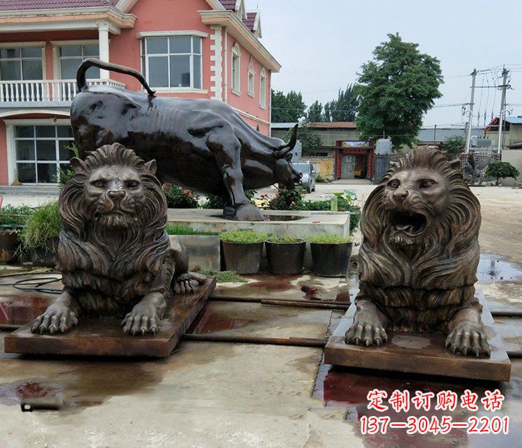湖北铜雕银行门口狮子雕塑摆件