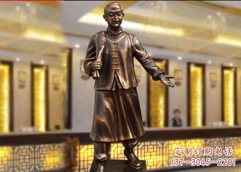 湖北铜雕迎宾人物店小二