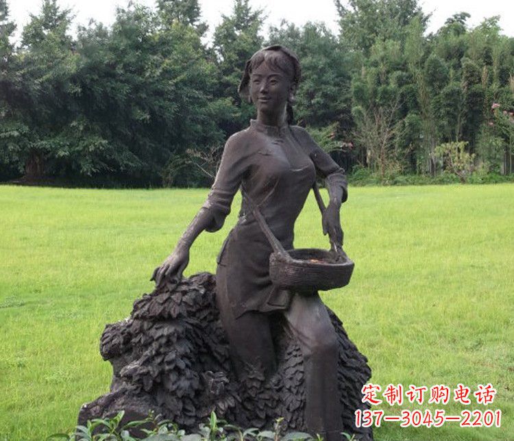 湖北铜雕园林采茶女孩人物雕塑