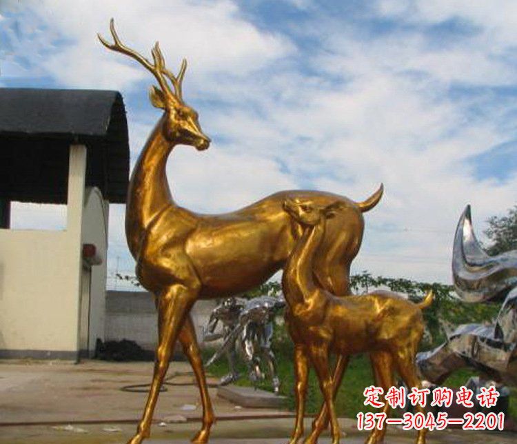 湖北铜雕园林动物母子鹿雕塑