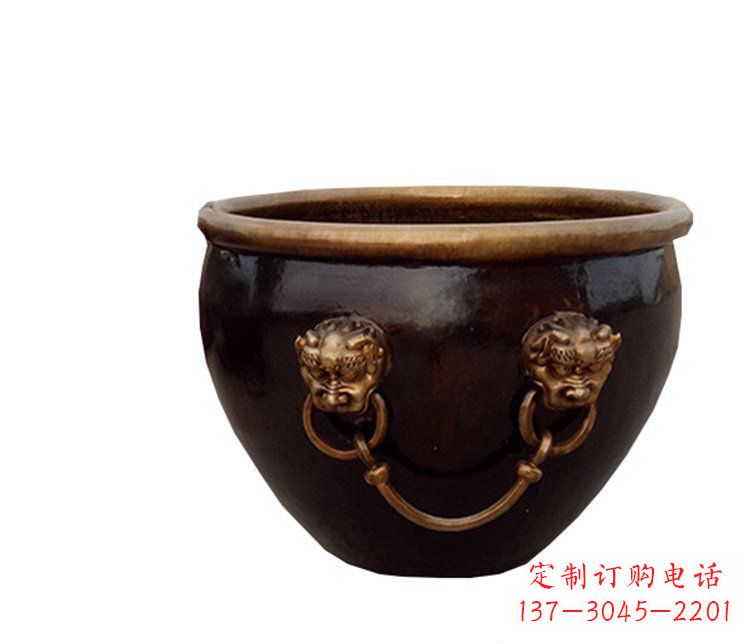 湖北铜雕圆形荷花水缸雕塑 (4)