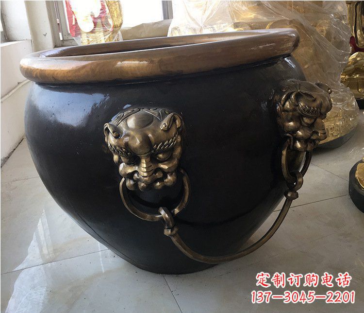 湖北铜雕圆形荷花水缸雕塑 (5)