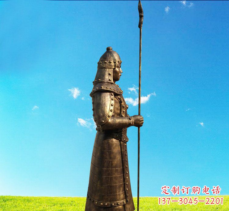 湖北铜雕战士站岗古代人物雕塑