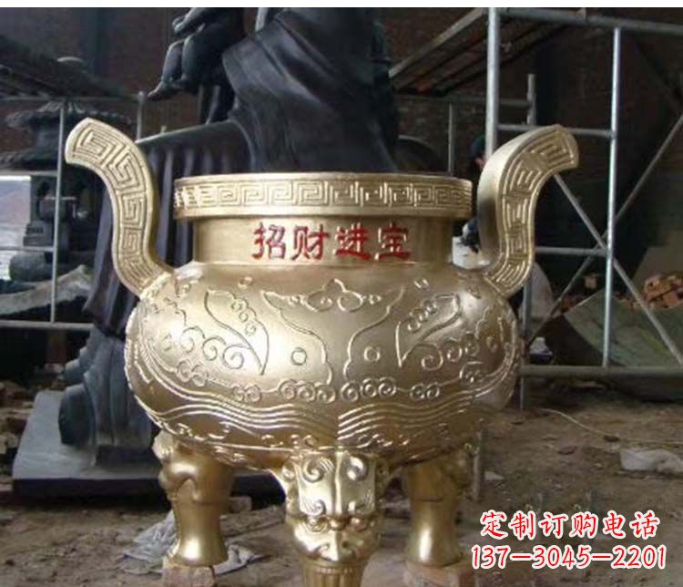 湖北铜雕招财进宝圆形香炉