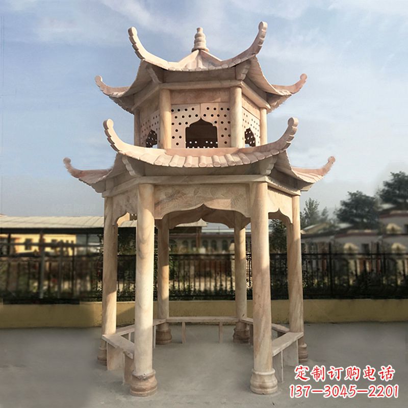 湖北晚霞红大理石凉亭雕塑