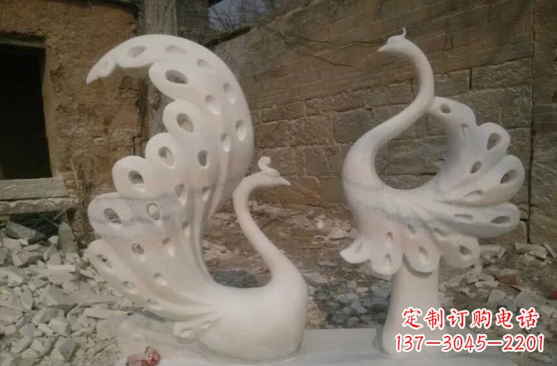 湖北晚霞红抽象石雕孔雀