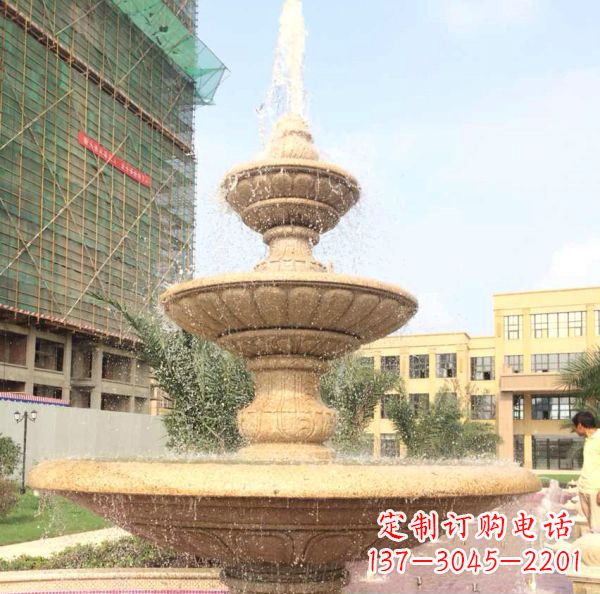 湖北晚霞红大型多层喷泉石雕
