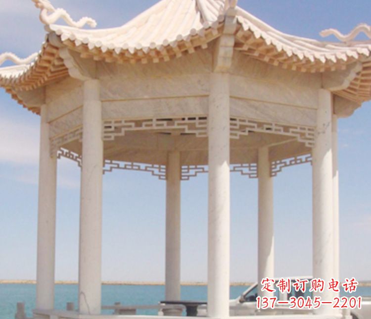 湖北晚霞红单层凉亭石雕