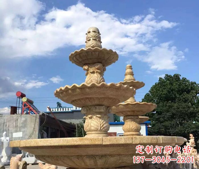 湖北晚霞红多层喷泉石雕