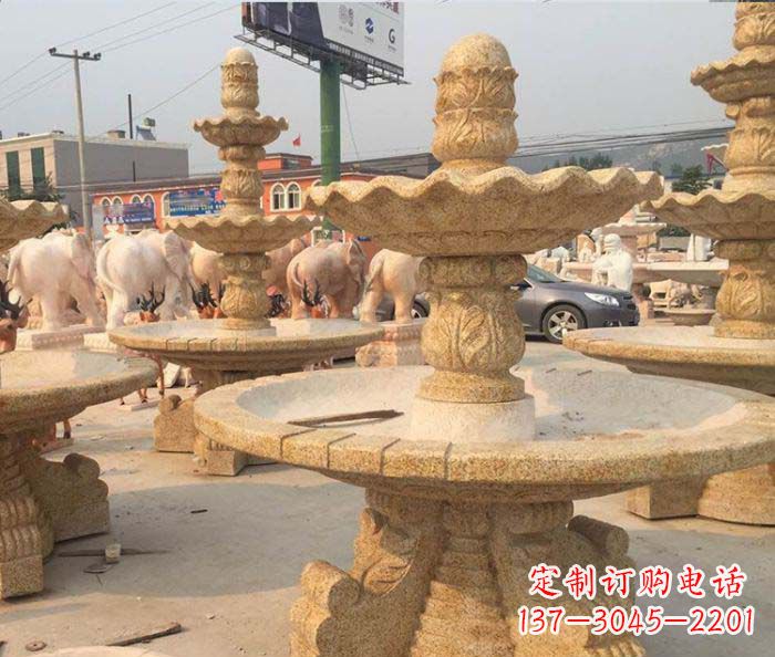 湖北晚霞红多层大型石雕喷泉