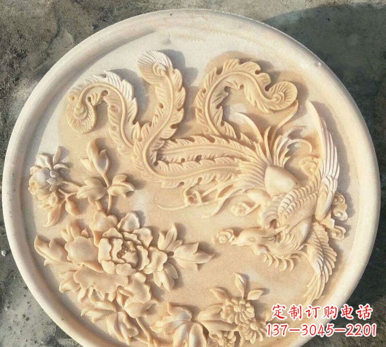 湖北晚霞红凤凰牡丹石浮雕