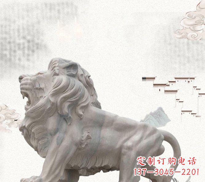 湖北晚霞红公园动物仿真狮子石雕