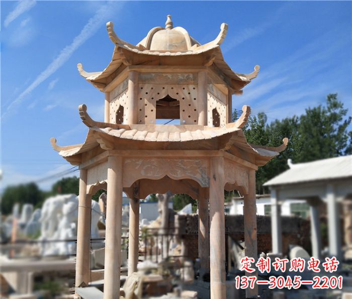 湖北晚霞红公园双层六角凉亭石雕