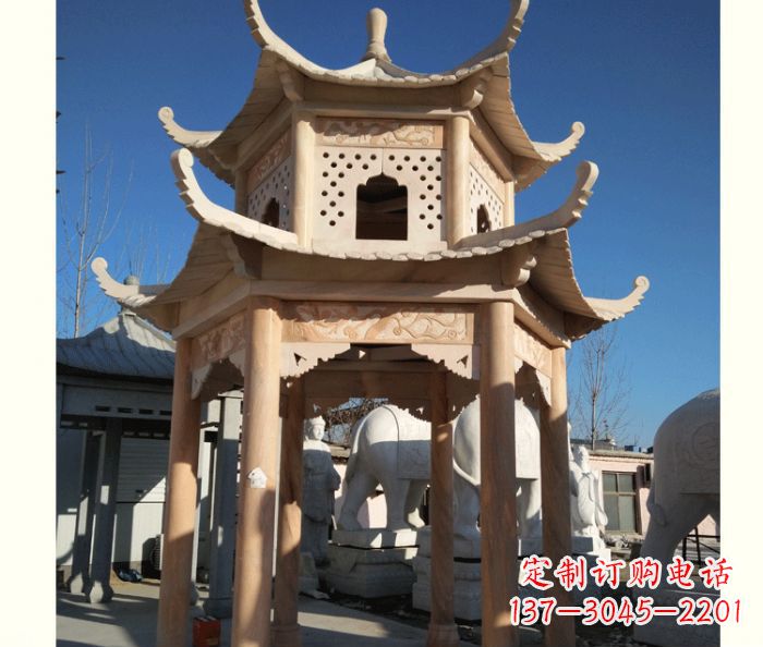湖北晚霞红公园双层六角凉亭石雕 (2)