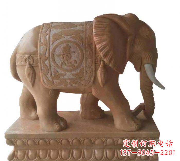 湖北晚霞红吉祥如意大象石雕 (2)