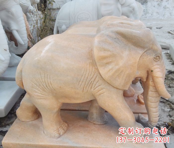 湖北晚霞红吉祥如意大象石雕 (3)
