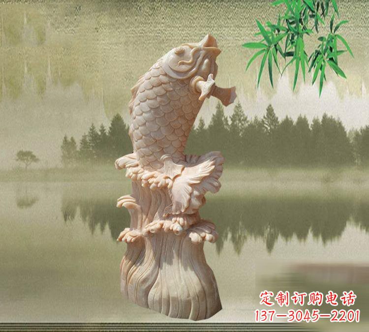 湖北晚霞红鲤鱼石雕