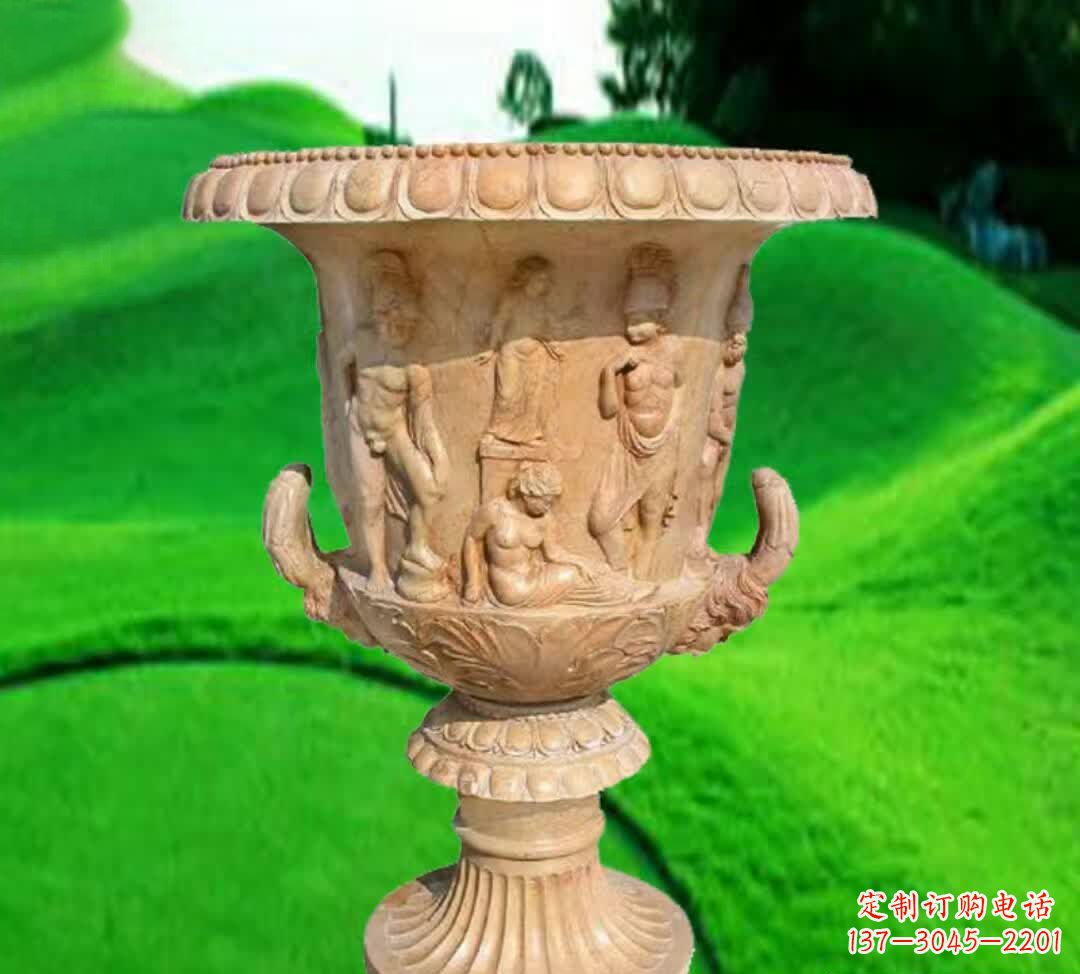 湖北晚霞红欧式花盆石雕