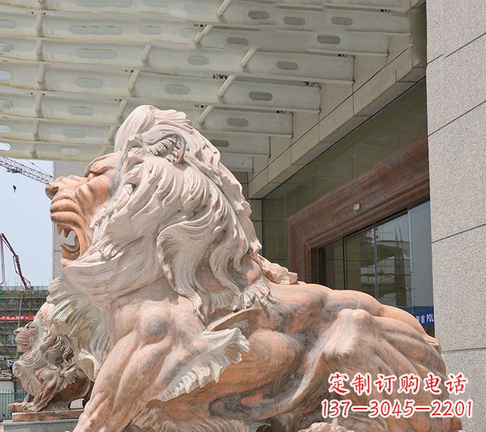湖北晚霞红欧式狮子石雕 (3)