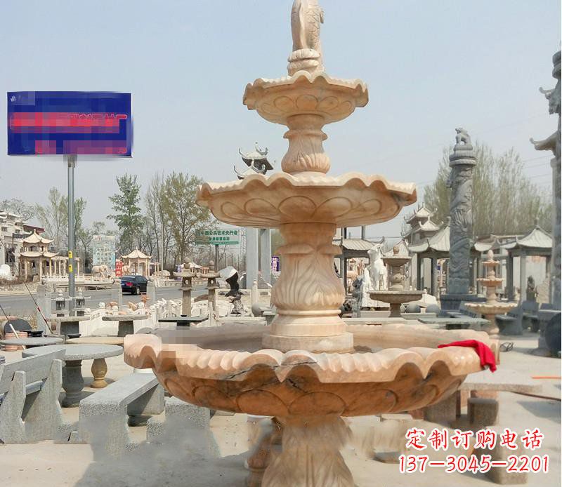 湖北晚霞红喷泉喷水盆石雕