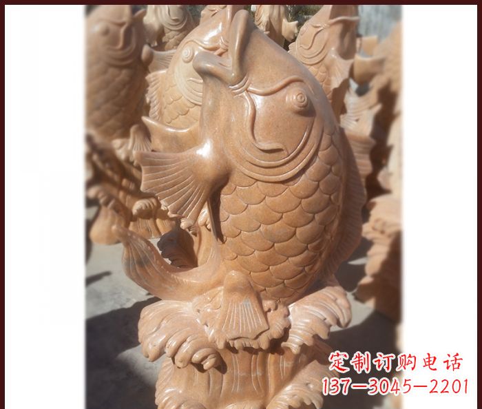 湖北晚霞红喷水鲤鱼石雕 (3)