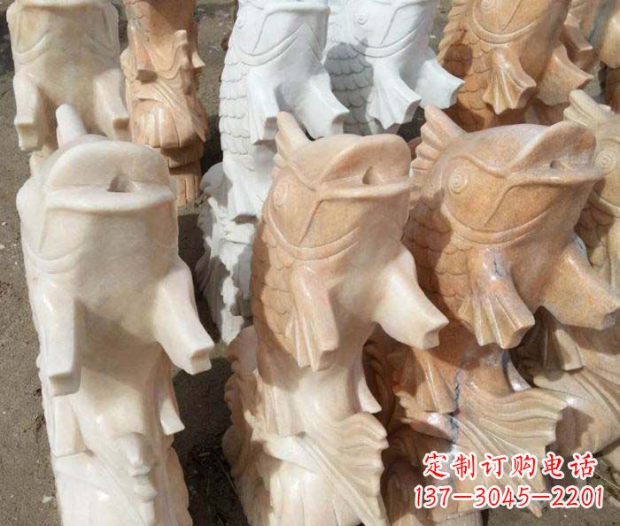 湖北晚霞红喷水鲤鱼庭院石雕
