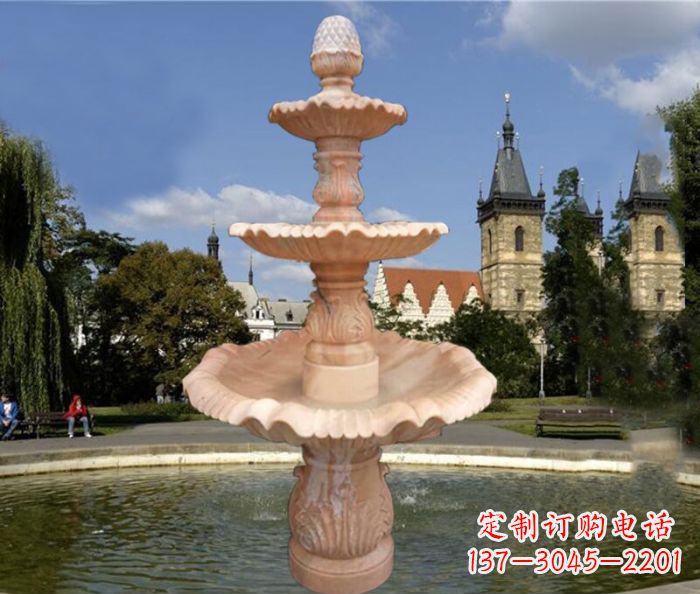 湖北晚霞红三层喷泉广场石雕