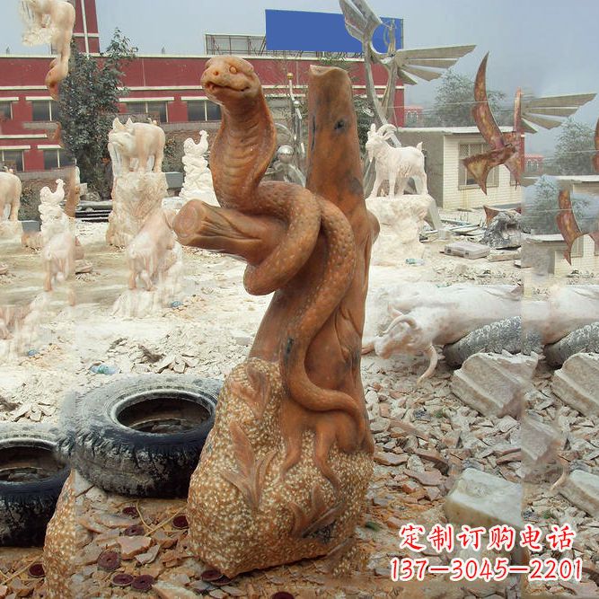 湖北晚霞红蛇石雕-12生肖动物雕塑