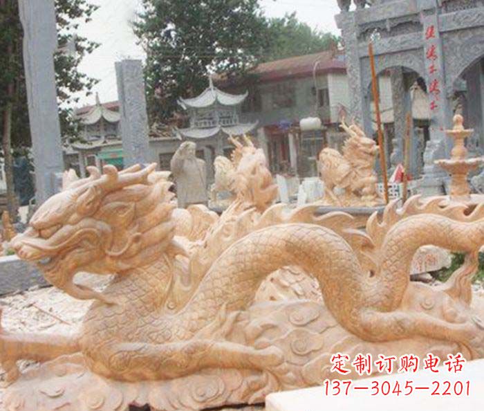 湖北晚霞红生肖龙石雕