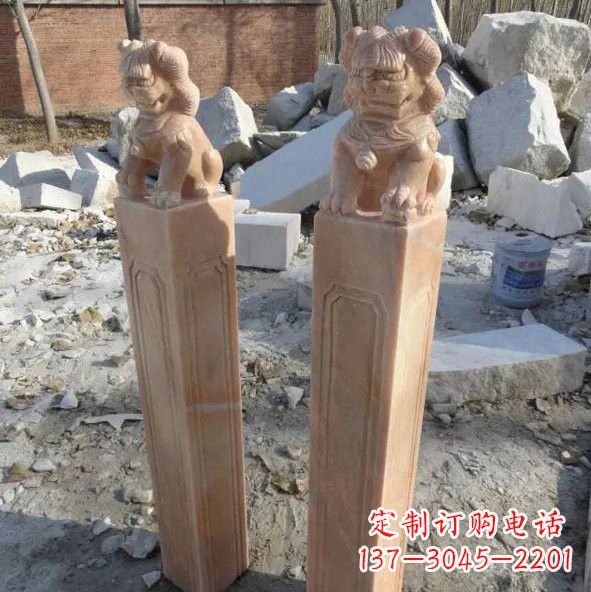 湖北晚霞红狮子拴马桩