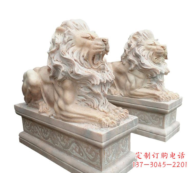湖北晚霞红石材欧式狮子
