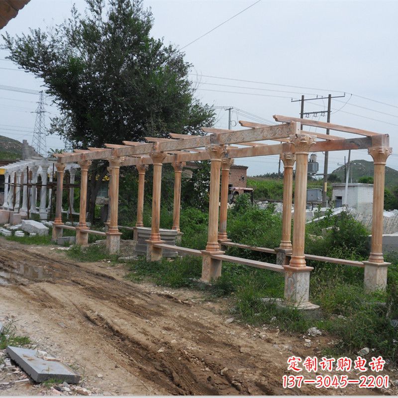 湖北晚霞红石雕花架长廊