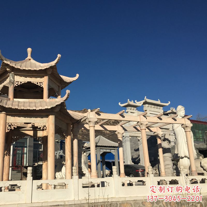 湖北晚霞红石雕凉亭花架
