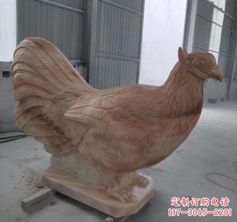 湖北晚霞红石雕母鸡